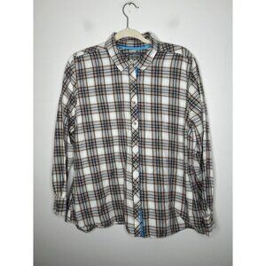 Eddie Bauer Womens 100% Cotton Plaid Flannel Top Tan Blue Long Sleeve Size XXL